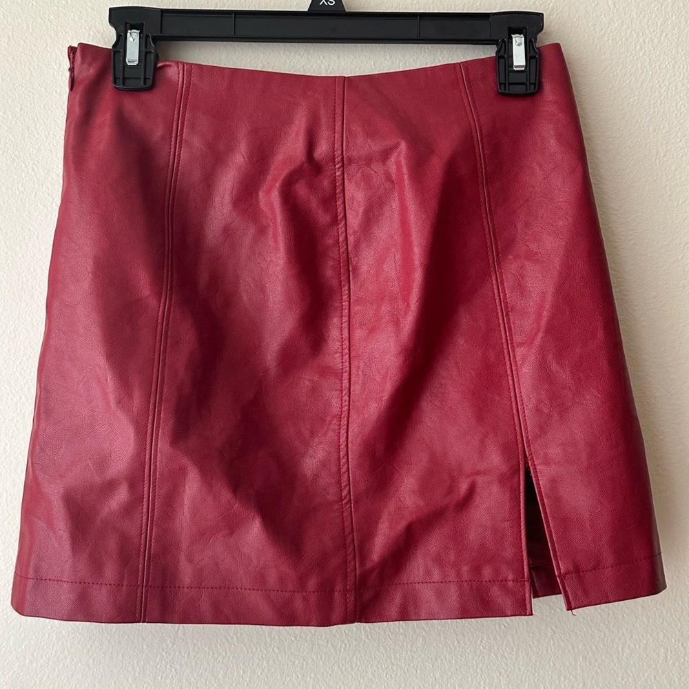 Forever 21 Red Faux Leather Skirt with slit